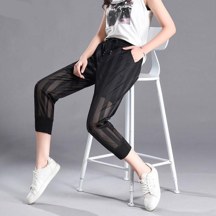 防蚊裤女成人夏季透气冰丝网裤网纱休闲裤女高腰九分新款防蚊裤成人凉