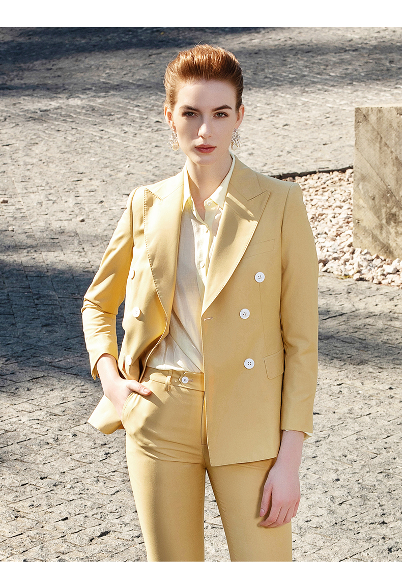 时尚休闲黄色职业装西装套装女春季新款长袖西服上班族通勤正装ol