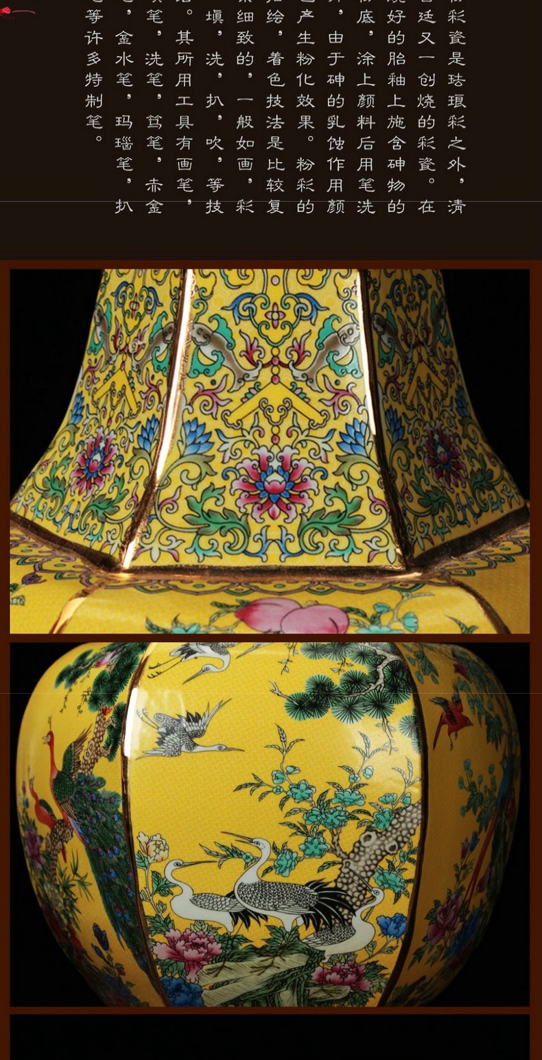 景德镇花瓶陶瓷器仿古本金珐琅彩粉彩六面花鸟收藏工艺摆件装饰枣红