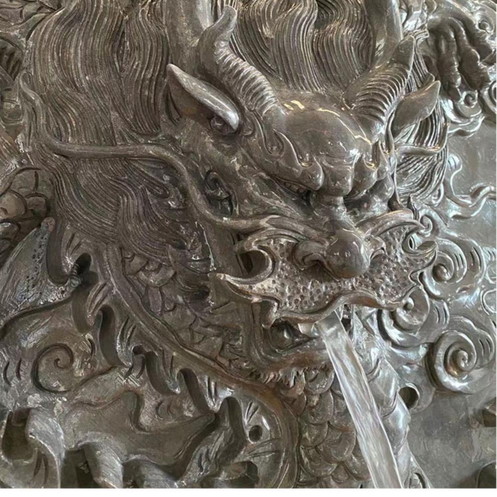 石雕喷水龙浮雕庭院鱼池汉白玉吐水龙头出水口装饰圆形龙壁画挂件