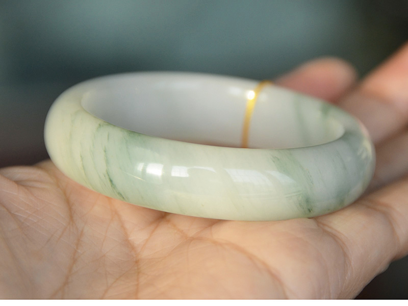 玉奴新疆天然金丝玉天山翠昆仑翠手镯子福镯54