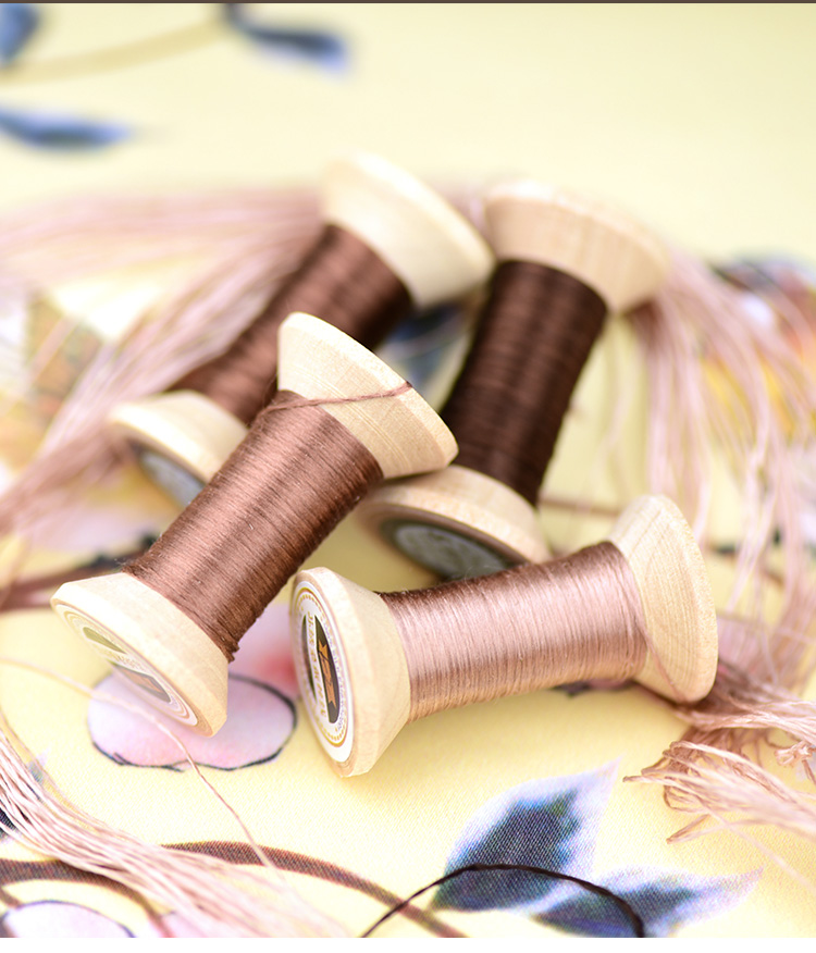 新品手工苏绣刺绣绣花桑蚕丝线缠花真丝手工刺绣线轴古朴深棕2号