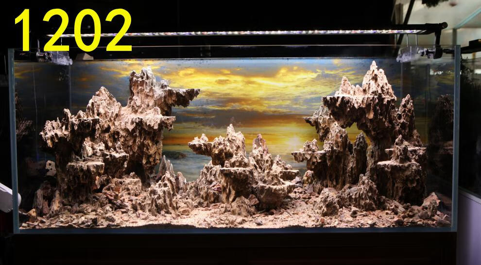 新鱼缸积木骨架造景悬浮套装松皮石头实拍水动力流沙瀑布60缸