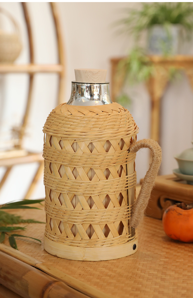 亦升竹编热水壶家用复古暖水壶精选玻璃内胆老式镂空热水瓶茶室竹编