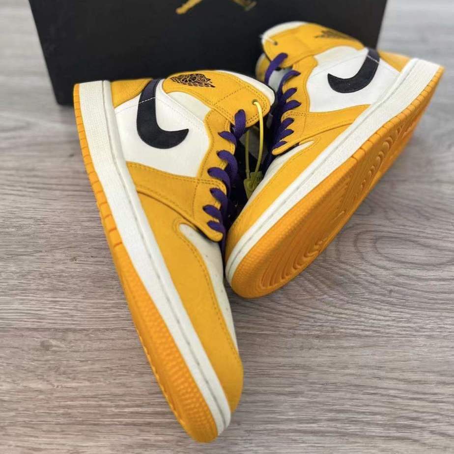 air乔1mid湖人紫黄男女同款休闲运动中帮篮球鞋852542700紫黄头层皮高