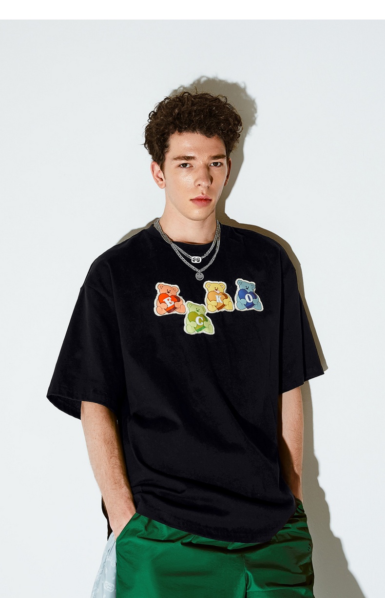 ecko犀牛潮牌2022夏季新款趣味立体小熊贴布绣宽松休闲短袖t恤男女