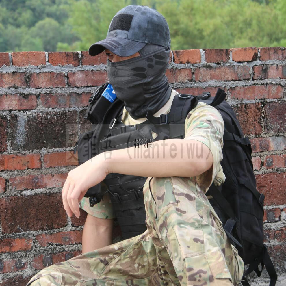 战术迷彩头套一体军迷户外骑行钓鱼防晒透气面罩帽子蟒纹警黑迷彩可