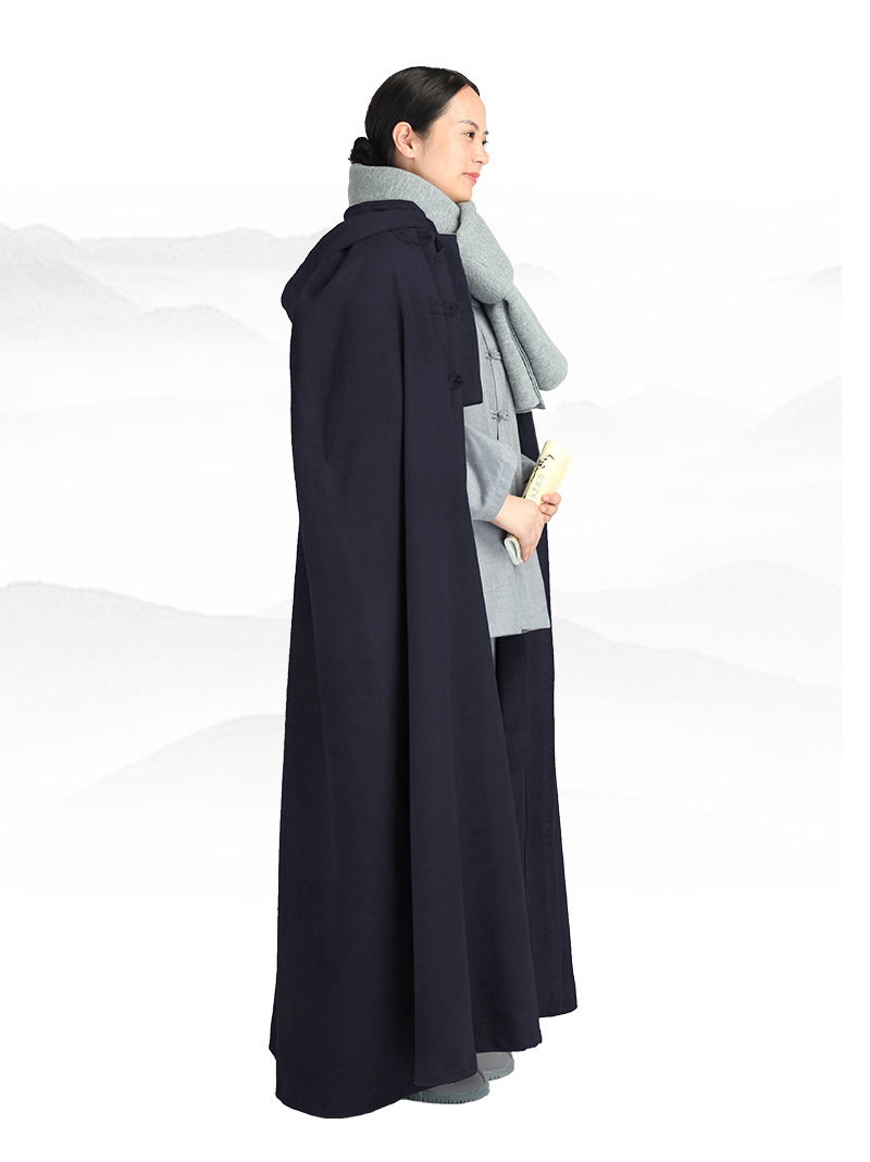 毛绒居士长披风僧人禅修保暖长披风冬季咖啡色衣长100cm中披风均码