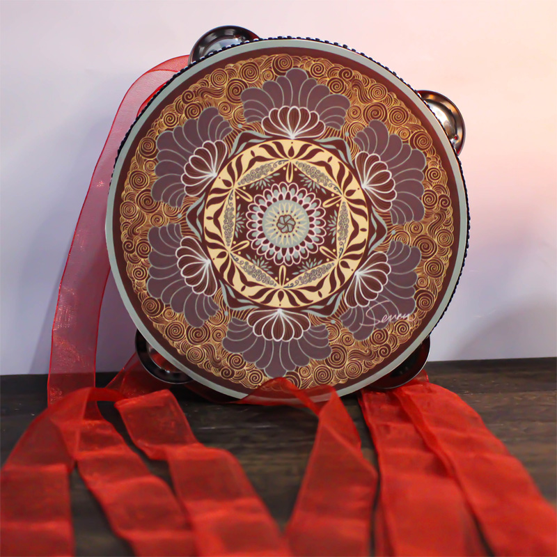 敦煌飞天鼓儿童敦煌飞天舞蹈手持铃鼓汉服道具敦煌井藻图案新疆鼓直径