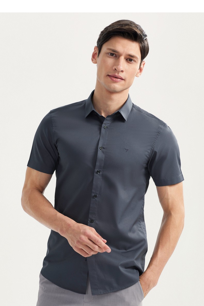 柒牌短袖衬衫男2020年春季新款白衬衫加肥加大码商务宽松职业正装黑色