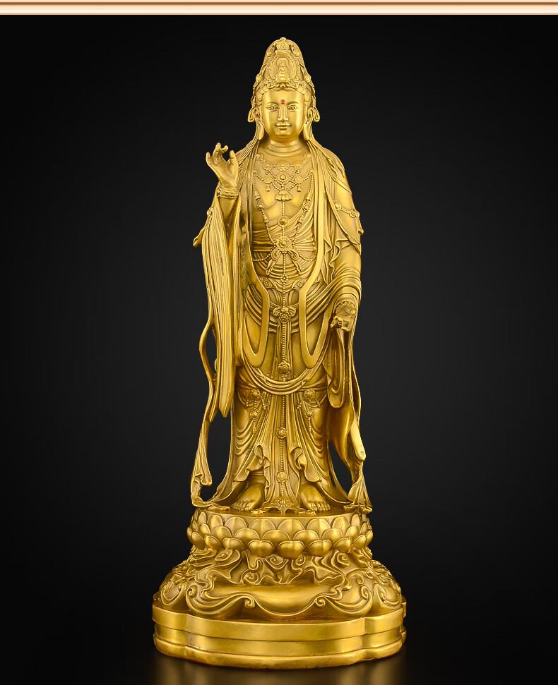 启珀 纯铜西方三圣佛像摆件阿弥陀佛神像观音大势至菩萨站像家用供奉