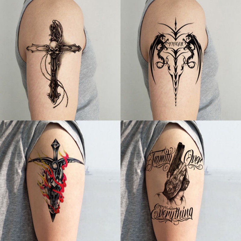 半臂纹身贴防水男图腾持久仿真逼真花臂小手臂狼头麒麟火焰龙刺青儿童