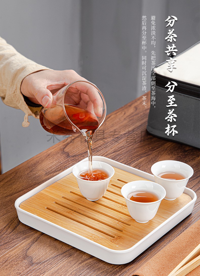 娜雅蔓 装便携旅行陶瓷白瓷盖碗茶杯茶艺教学培训套组定制娜雅蔓 米色