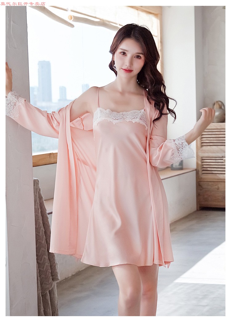 莫代尔性感睡裙女士夏季薄款冰丝一字领蕾丝花边吊带睡衣丝绸两件套装