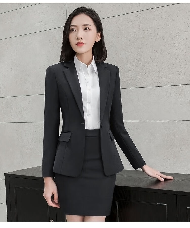 女春秋气质大学生面试女士工作服乐迪纯黑色西服带裤袢西裤白衬衫m