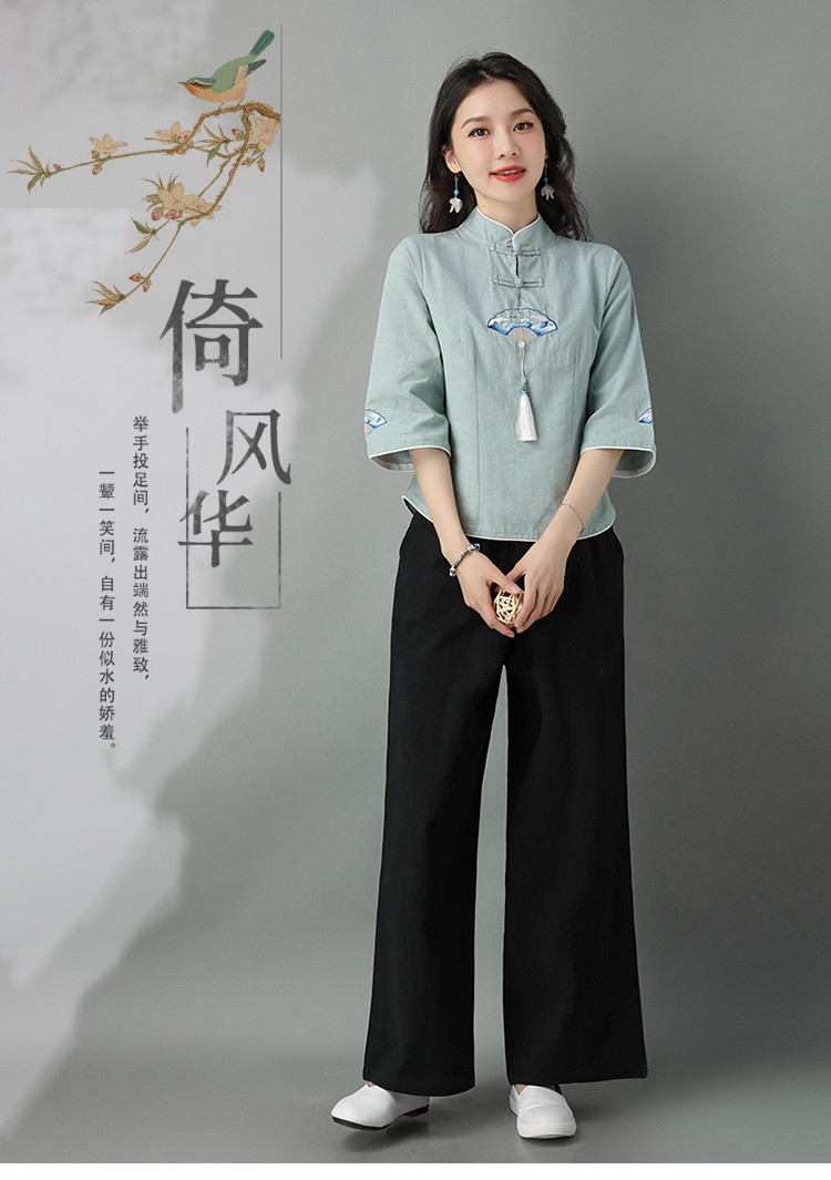 茶服女夏季棉麻旗袍采耳师工作服禅意女装改良汉服大码茶艺师套装套装