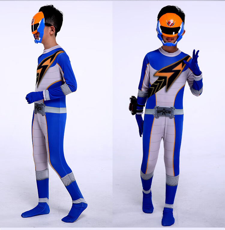 队服装表演衣服紧身铠甲勇士演出服cos儿童表演服蓝色巨神送面具120码