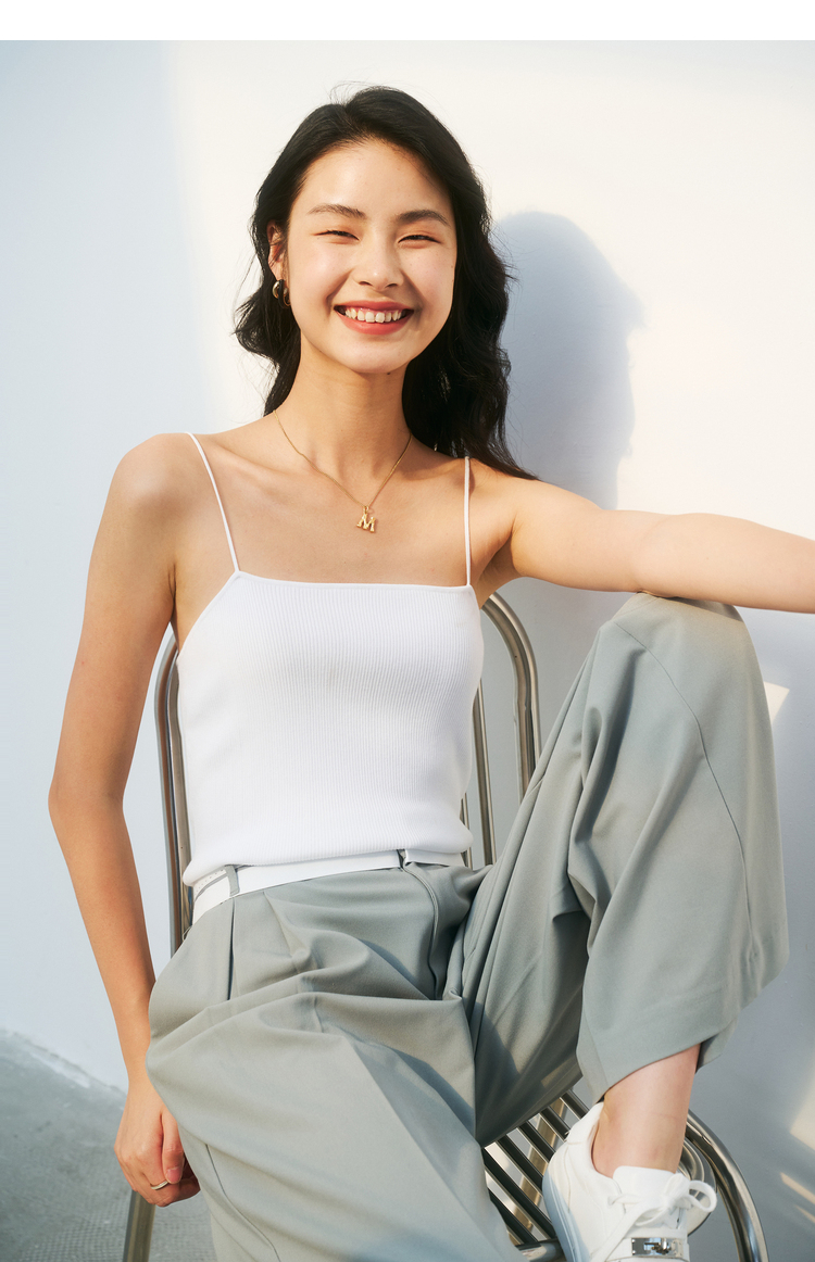 初棉纯色一字领吊带背心女含天丝内搭高弹透气编织细肩带打底上衣白色