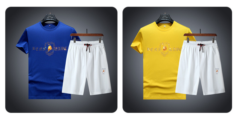 堡宾顿burbinton高端品牌欧洲站夏季新款男士大码天丝光棉烫钻运动t恤