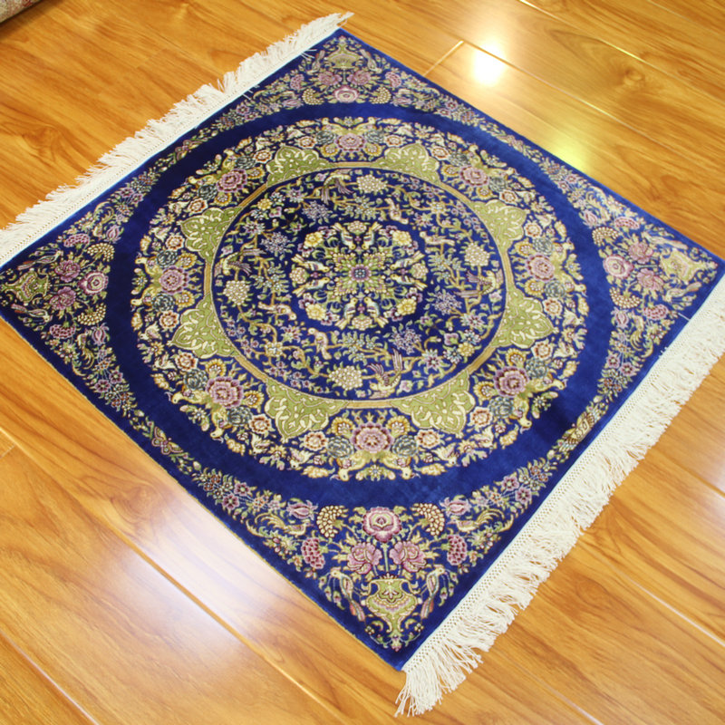 毯译出口伊朗土耳其经典蓝系波斯正方形手工艺术地毯75x75厘米