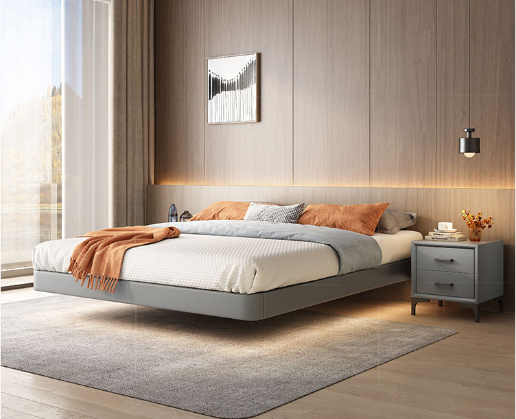 微澜 悬浮床无床头床架子感应夜灯实木落地矮床简约现代酒店民宿排骨