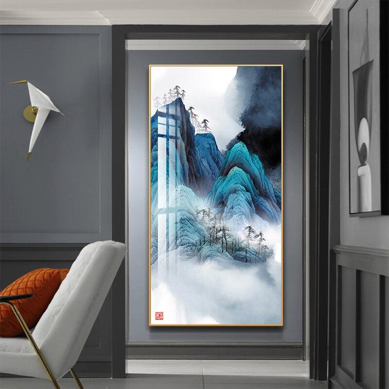 入户进门风水招财挂画现代简约新中式客厅办公室走廊过道背景墙壁画