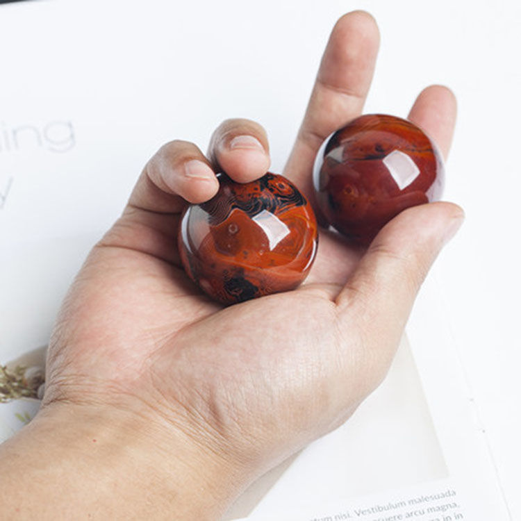 玉石手球红玛瑙健身球手球玛瑙一对把玩送老年人礼物 直径3.