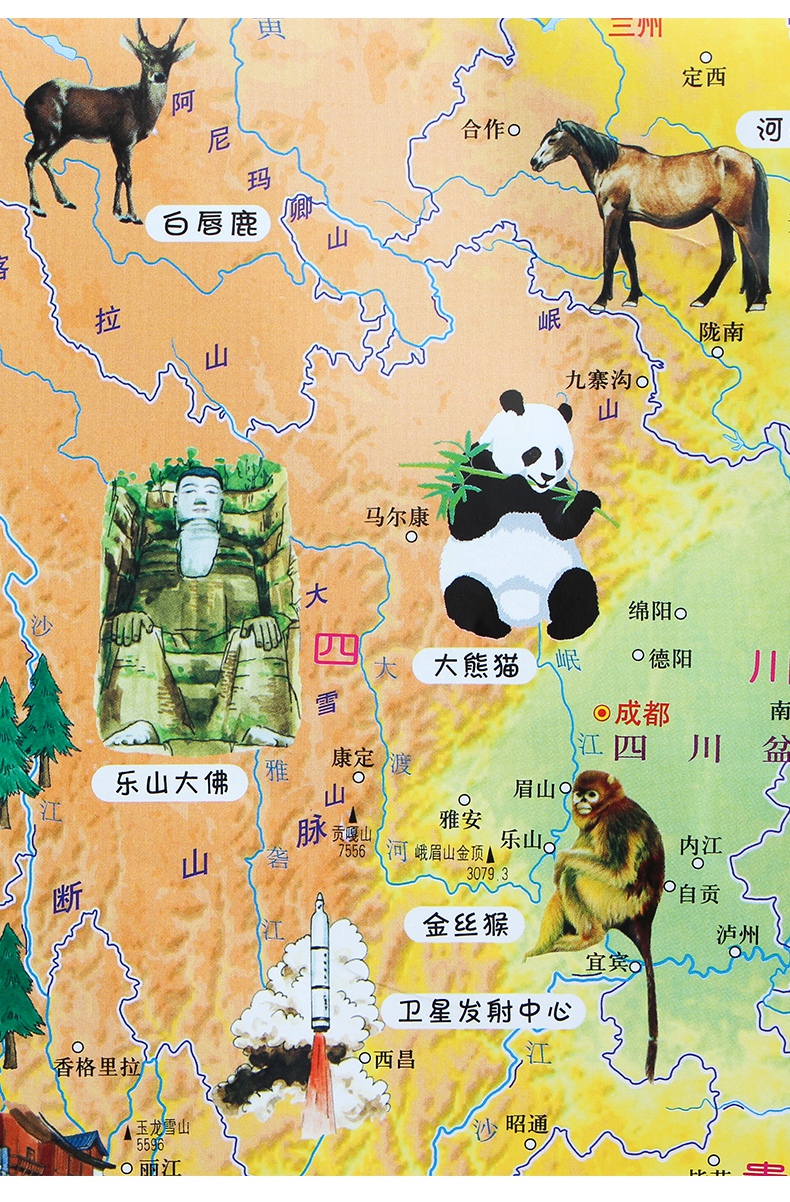 升级版2张少年儿童知识地图中国和世界地图孩子知识启蒙贴图趣味插画