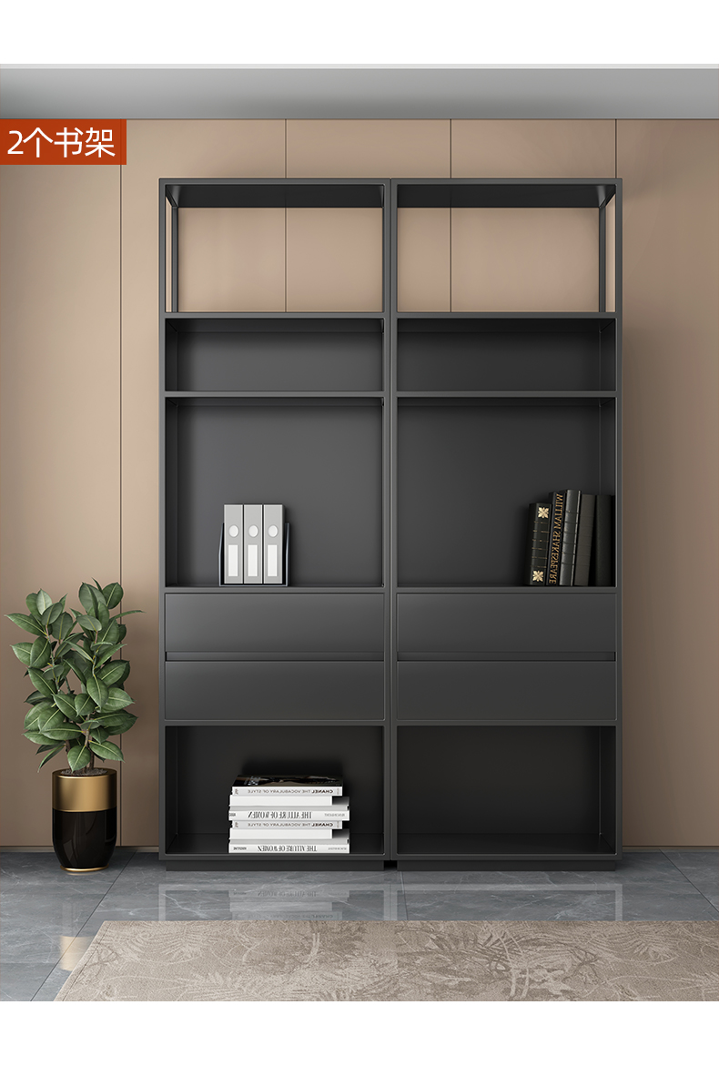 倾驰书架轻奢书柜简约带玻璃门现代家用组合书橱落地简易书架意式办公