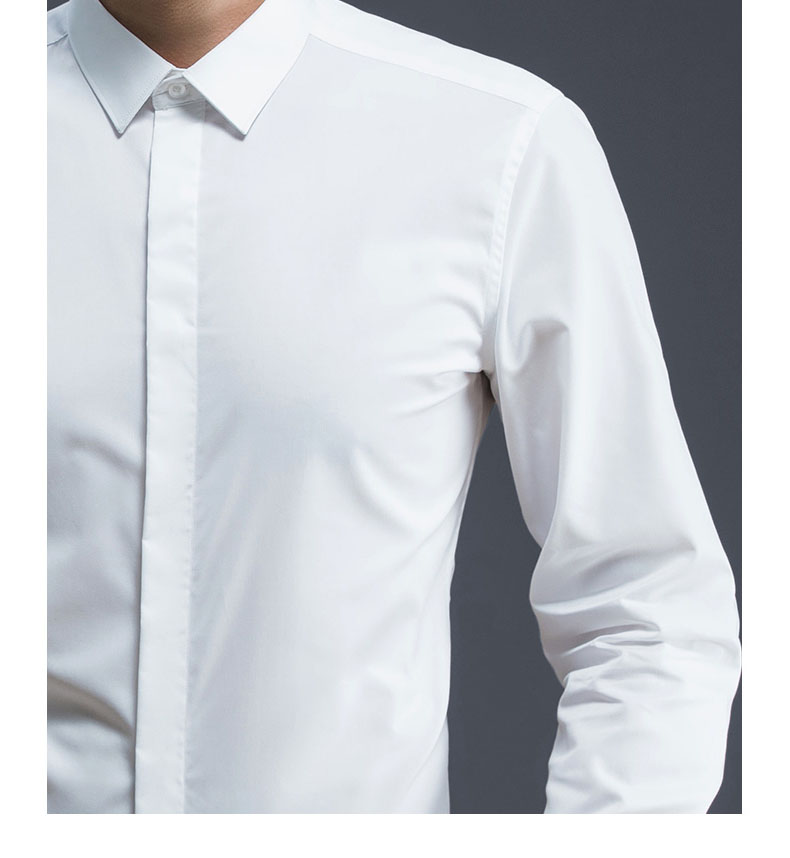 sidisen衬衫男长袖暗门襟商务修身职业正装上衣韩版休闲纯色免烫男士