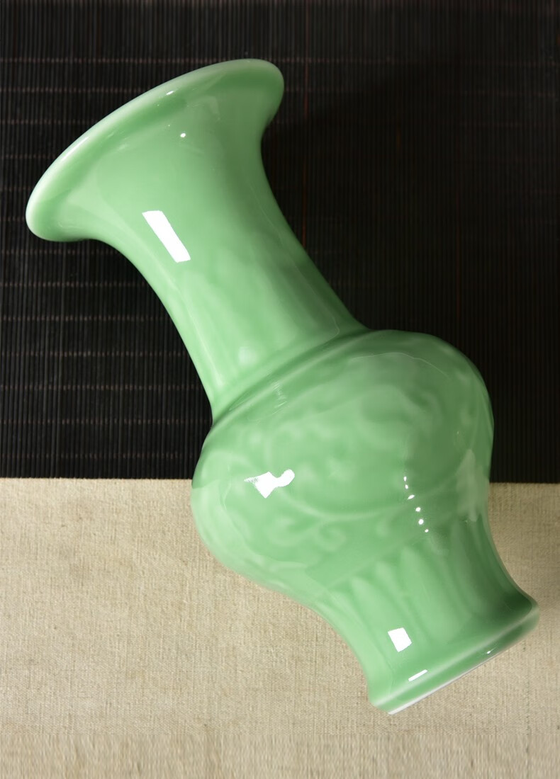 涵青堂 龙泉青瓷中式花觚客厅电视柜插花装饰花瓶玄关中号陶瓷办公室