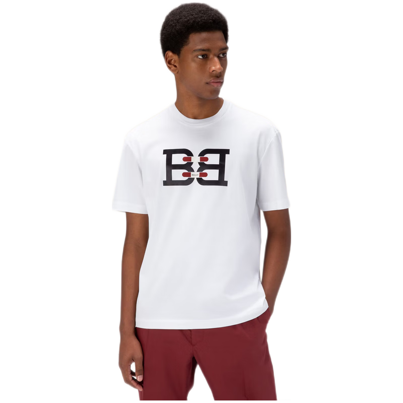 bally巴利男士t恤短袖字母b饰有金箔印花夏季潮流简约 白色1 m【图片