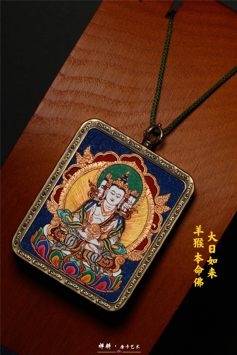 手绘小唐卡粗矿背景随身微唐热贡本命佛佛牌吊坠文殊财神观音度母chg