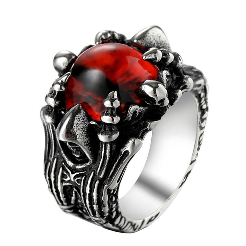 mengkou梦蔻巫师骷髅鬼头恶魔之眼男士钛钢戒指嘻哈朋克红眼指环潮流