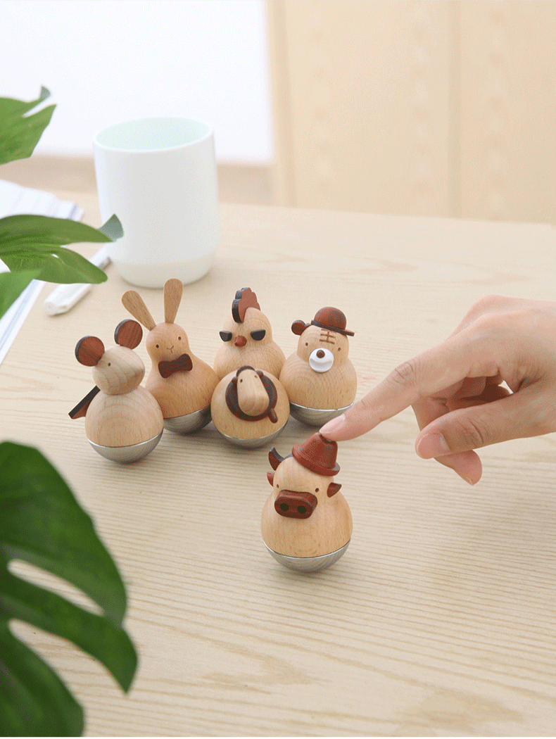 shuter树德生活馆十二生肖木质不倒翁小摆件可爱创意办公桌面装饰品