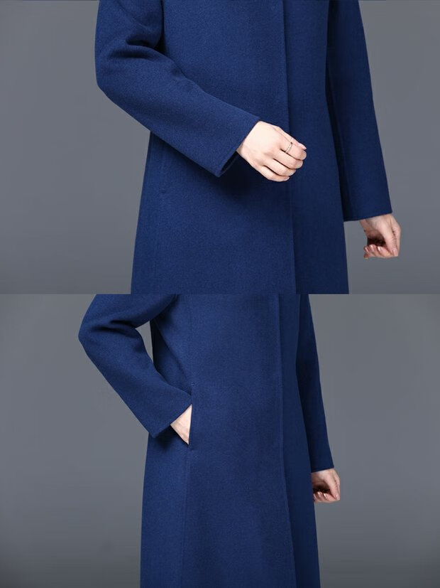 女秋款双面羊绒大衣喜婆婆中长款毛呢外套呢子秋冬装40岁50 暗普兰色