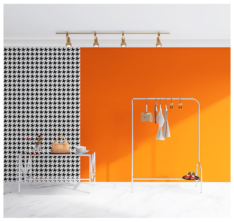 爱马仕橙色墙纸北欧橙色墙纸美妆博主服装店直播间墙布卧室轻奢千鸟格