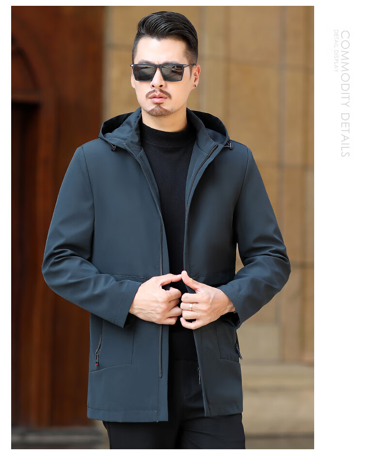 爸爸连帽外套男秋冬季加厚带帽商务休闲夹克40岁50中老年男装上衣 767