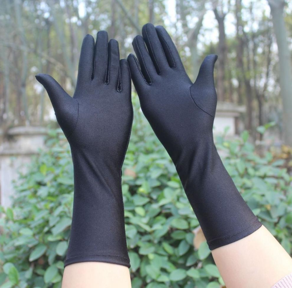 2双女夏季防晒礼仪手套黑白中长防开车薄手套弹力舞蹈表演哈尼克之心