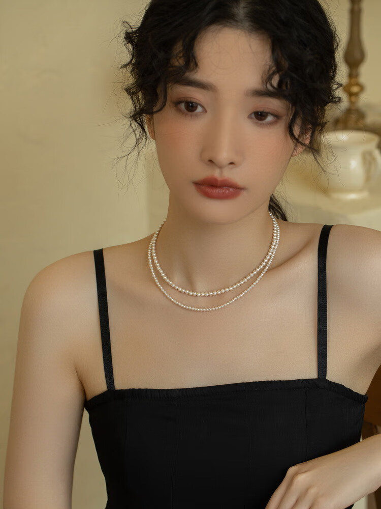 展缘 小珍珠法式正圆强光泽baby珠珍珠项链14k包金锁骨链女生 珍水