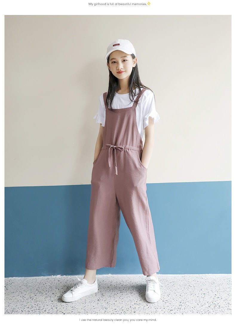 夏天少女高中学生初中女生背带裤套装夏背带裤女2022新款宽松显瘦初高