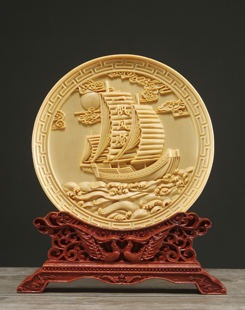 刺史太行崖柏木雕一帆风顺帆船摆件实木质龙船雕刻工艺品乔迁新居礼品