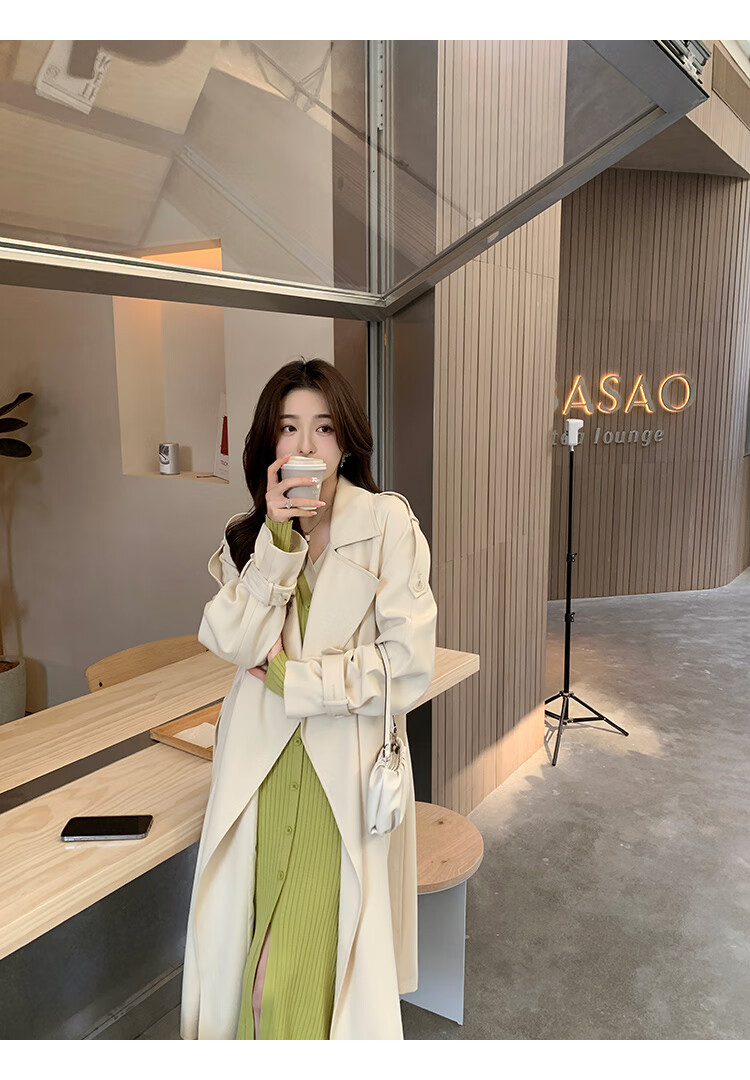 夏诗文 凯特风衣 外套女中长款春秋复古英伦风系带西装领大衣宽松