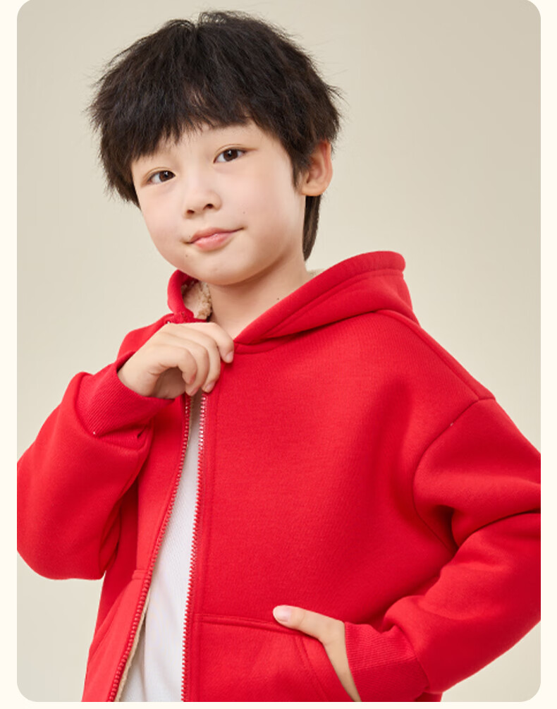 JEANSWEST Boys' Autumn Winter 2025 Fleece-Lined Hooded Sweatshirt Warm Thick Lamb Wool Cardigan for Older Kids 7