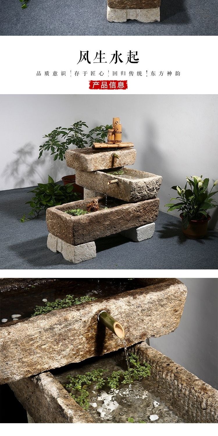 老旧石槽鱼缸造景方形小石槽阳台流水组合庭院石盆水槽石头洗手盆 方