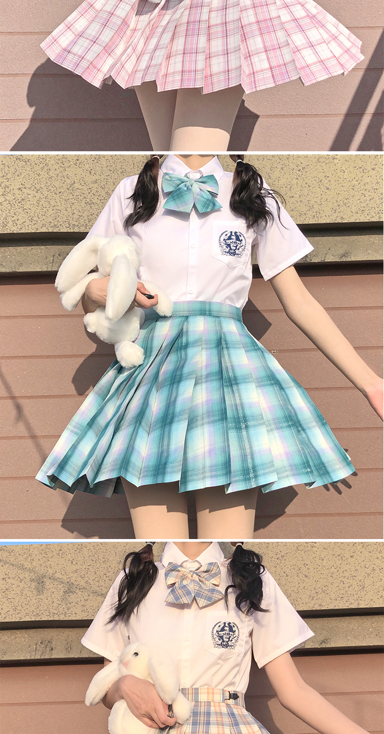 jk格裙jk制服女格短裙百褶夏季款a字纯欲子 咩野-[格裙 衬衫  领结
