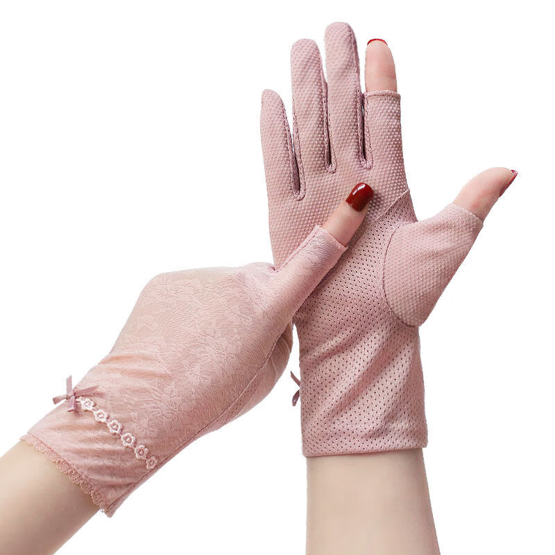 【新品】露指手套女夏季薄款棉短款开车滑半指透气弹力漏指 a款棉露两