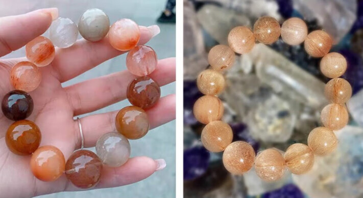 石宫匠 发晶手串 水晶粉发晶手链女小众猫眼粉兔毛发水晶橘粉色多宝