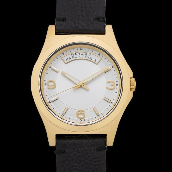 marcjacobs女士石英手表腕表表盘41mm经典款金色表盘黑色皮质表带mbm