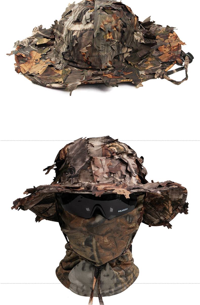 迷彩遮阳帽 圆边帽 夏季迷彩奔尼帽男士战术奔尼帽渔夫帽枯树叶帽钓鱼